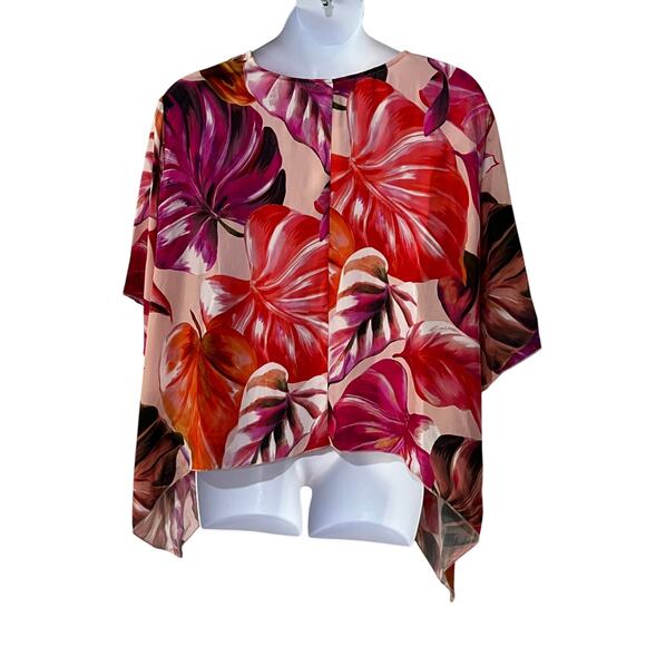 KAREN KANE TOP WOMENS SIZE LARGE TROPICAL PRINT FLARE HEM BLOUSE PINK NEW - Picture 5 of 13